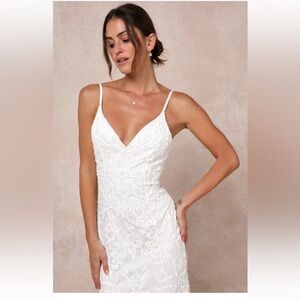 Lulu's White Floral Lace Wedding Dress